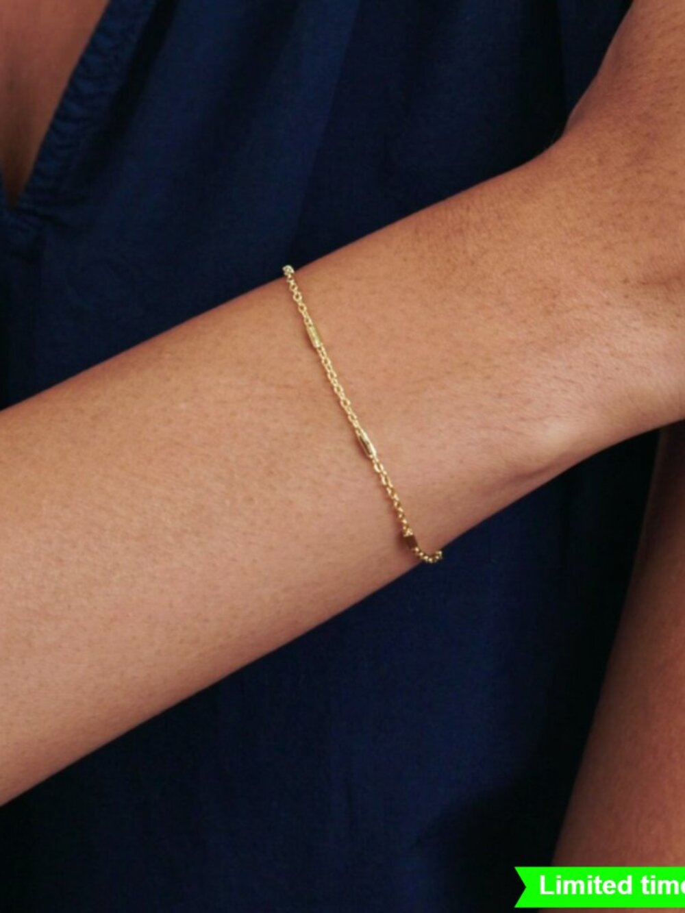 18K Gold Plated Dainty Chain Bracelet with Bar Accents Hinge Closure - Picture 6 of 6